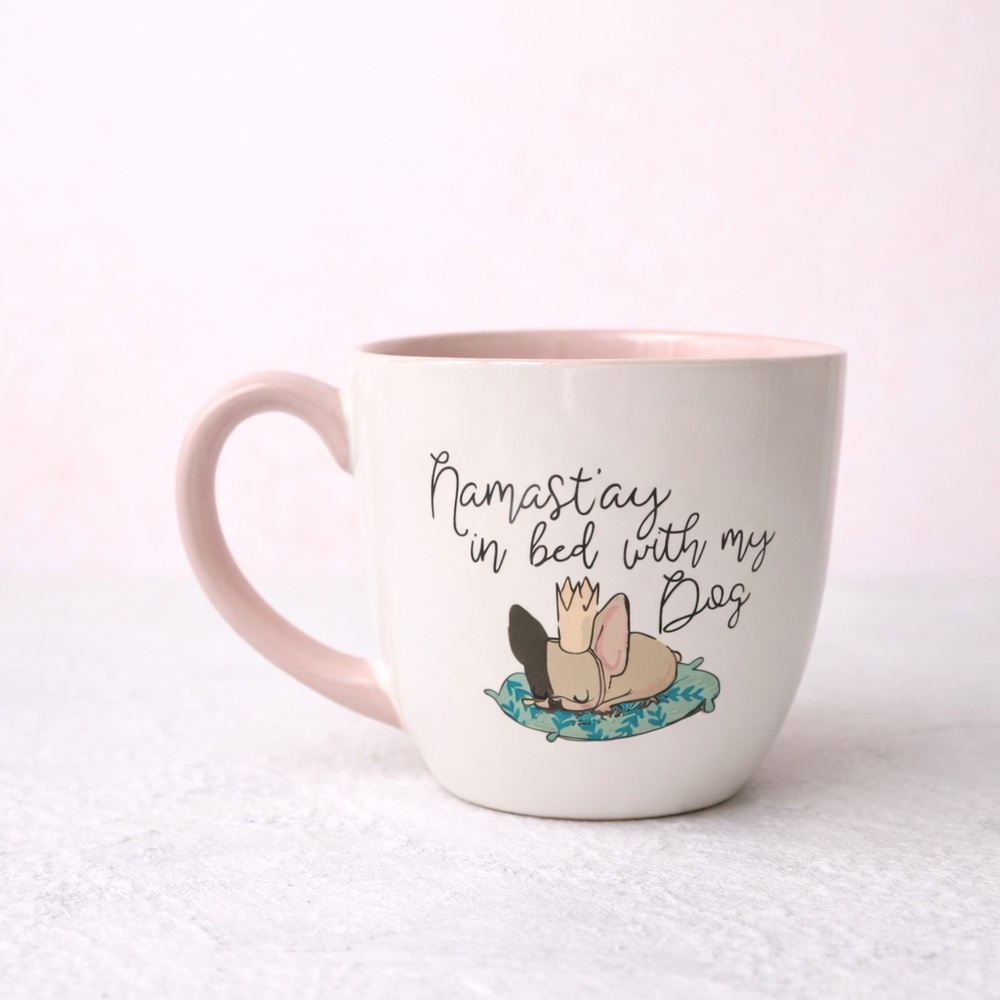 10 Strawberry Street Mug Namaste in bed with dog